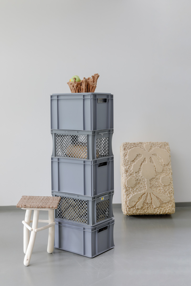Installation Shot showing Leiboom Bowl; Skinned Stool; Soft Stool Karl; by Lisa Ertel and Jannis Zell, Image by Romy Finke